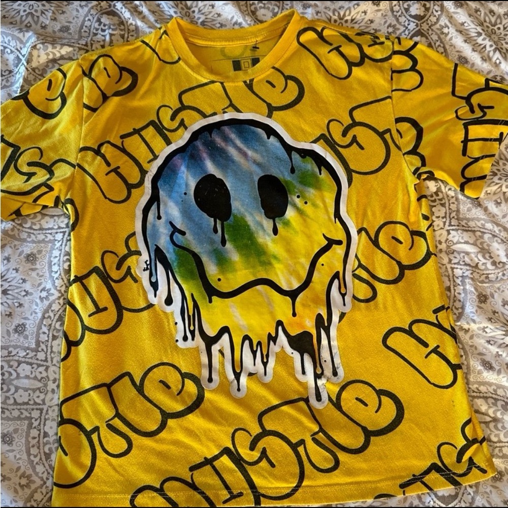 Hustle Good Vibes Only Drippy Smiley Face Crewneck T-Shirt Sz L, 14-16, NWOT